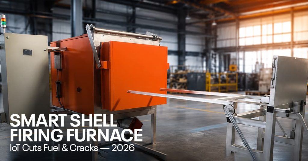 Smart shell firing furnace with IoT sensors firing ceramic shell moulds in an investment casting foundry