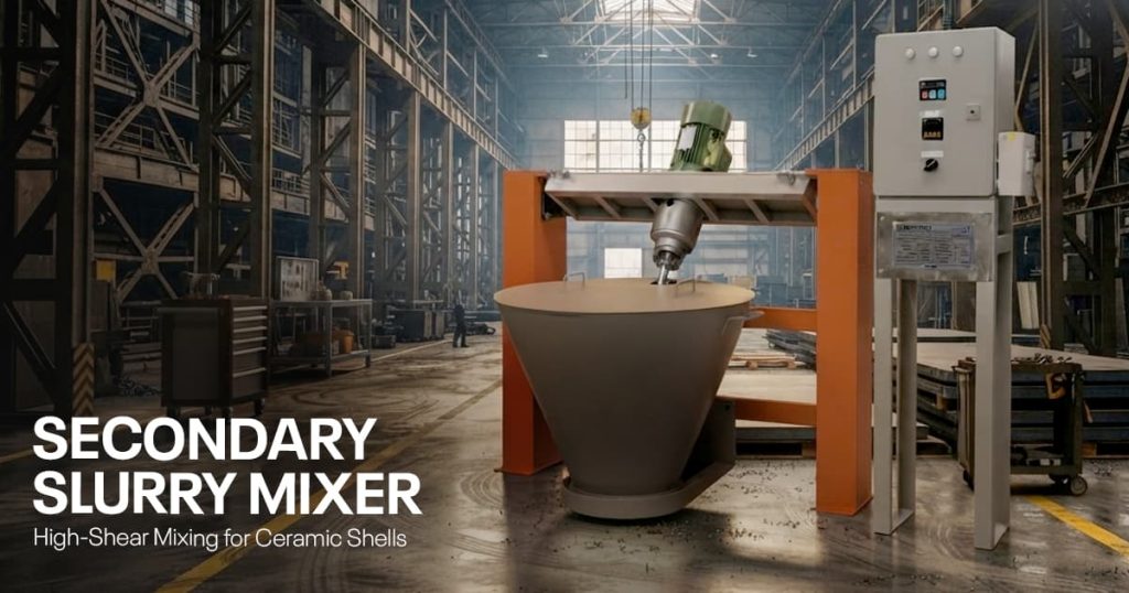 Secondary slurry mixer for investment casting with conical vessel and variable-speed propeller